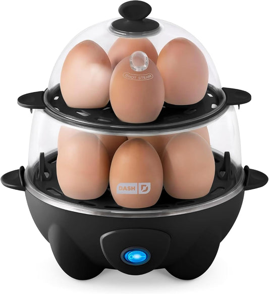 Deluxe Rapid Egg Cooker Electric for Hard Boiled, Poached, Scrambled, Omelets, Steamed Vegetables, Seafood, Dumplings & More, 12 Capacity, with Auto Shut off Feature, Black