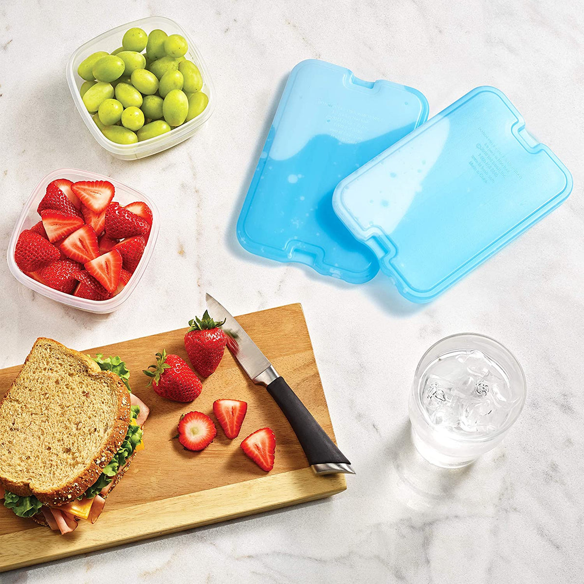 XL Cool Coolers Freezer Slim Ice Pack for Lunch Box, Set of 4, Large, Blue