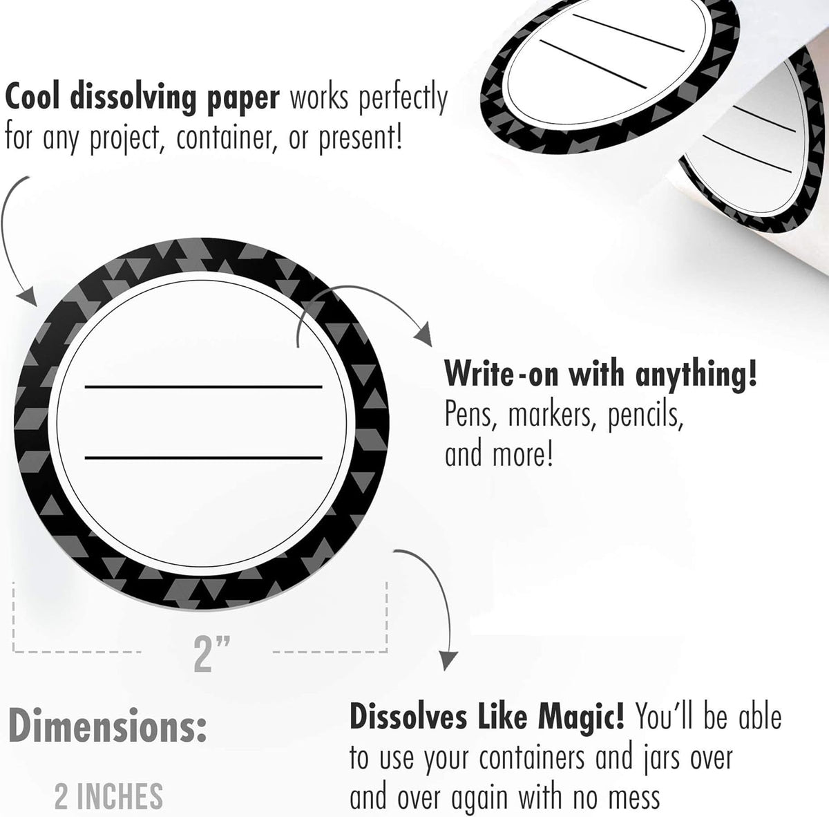 Dissolvable Canning Labels for Jars – 200 Dissolvable Mason Jar Labels 2 In. round Dissolvable Food Labels for Food Container Prep - Canning Jar Labels Stickers and More, Black