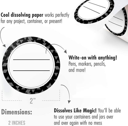 Dissolvable Canning Labels for Jars – 200 Dissolvable Mason Jar Labels 2 In. round Dissolvable Food Labels for Food Container Prep - Canning Jar Labels Stickers and More, Black