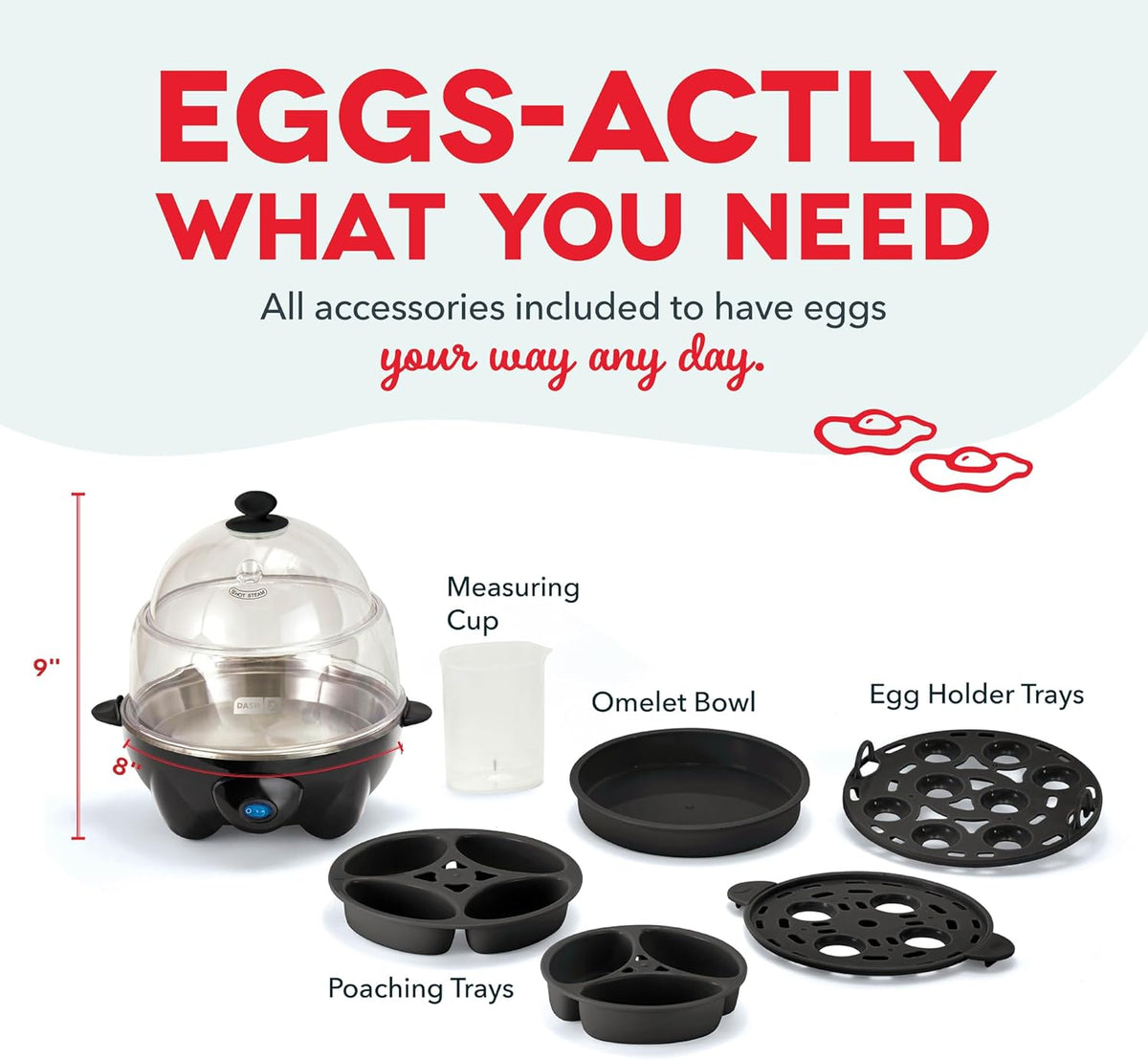 Deluxe Rapid Egg Cooker Electric for Hard Boiled, Poached, Scrambled, Omelets, Steamed Vegetables, Seafood, Dumplings & More, 12 Capacity, with Auto Shut off Feature, Black